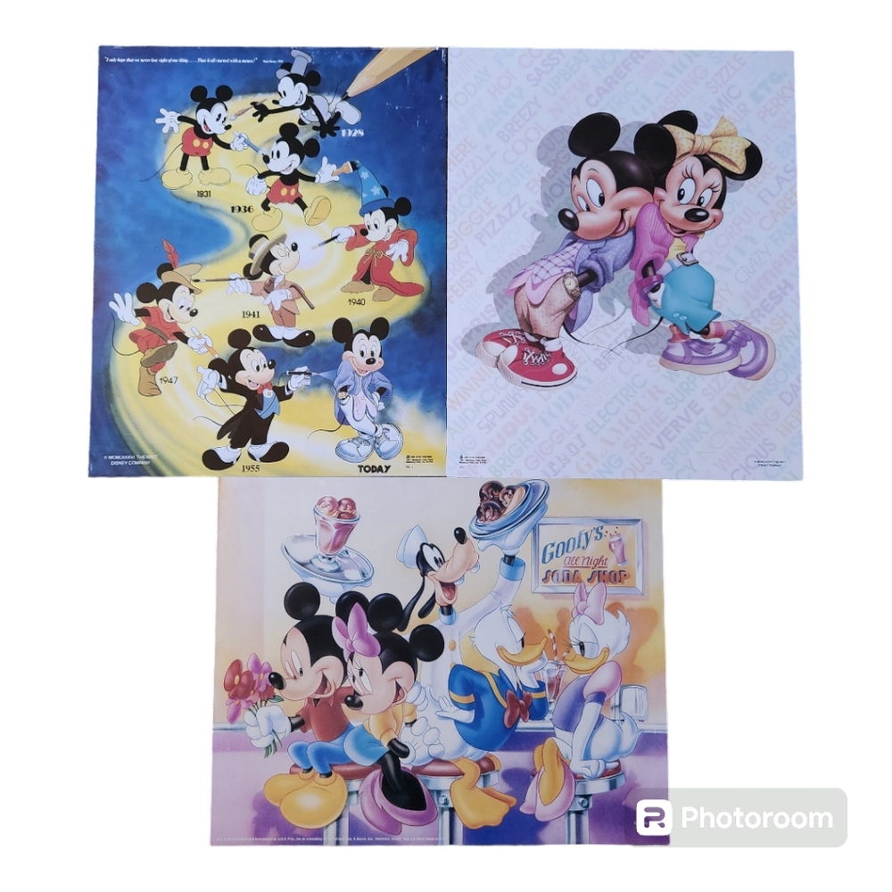 Vintage One Stop Posters 1986 Walt Disney Mickey "Evolution" & Friends Lot of 3